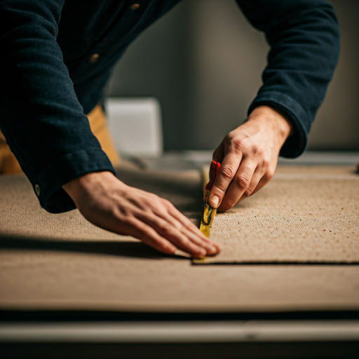 Artisan hands measuring carpet