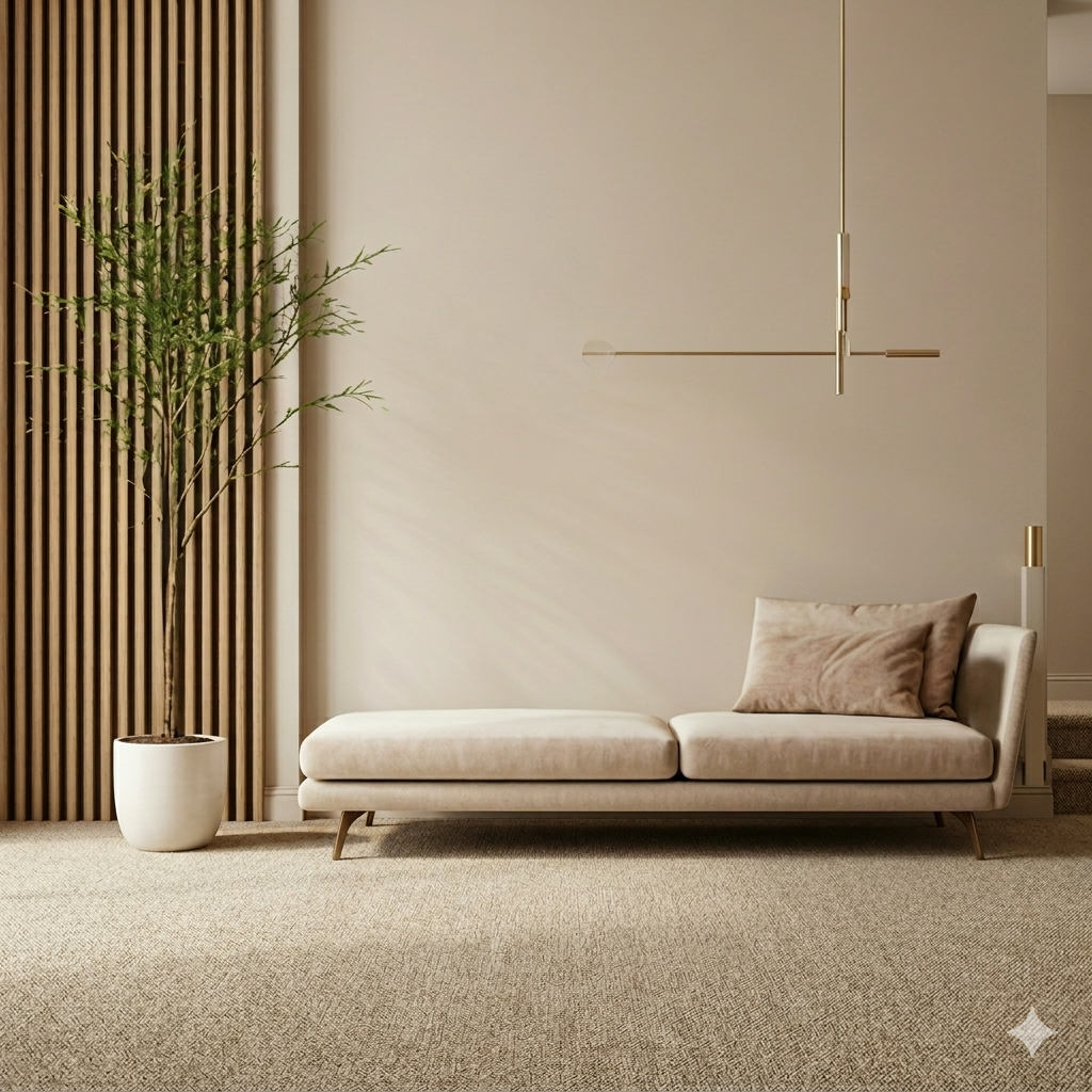 Luxury interior with plush beige carpet